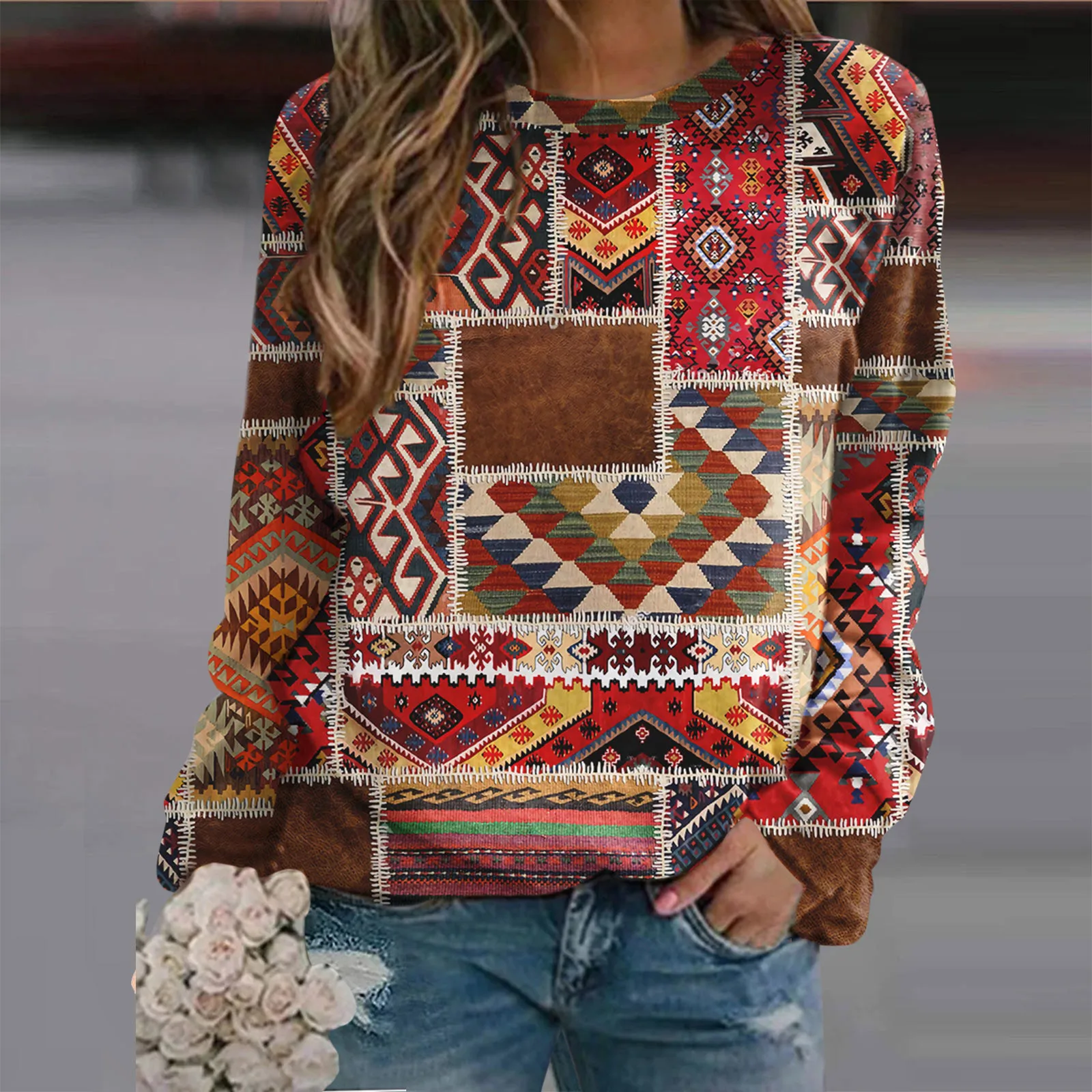 

Womens Daily Print O Neck Sweatshirt Round Neck Fit Pullover Tops Casual Sweatshirts with Hoodies Women Womens Zippered Hoodies