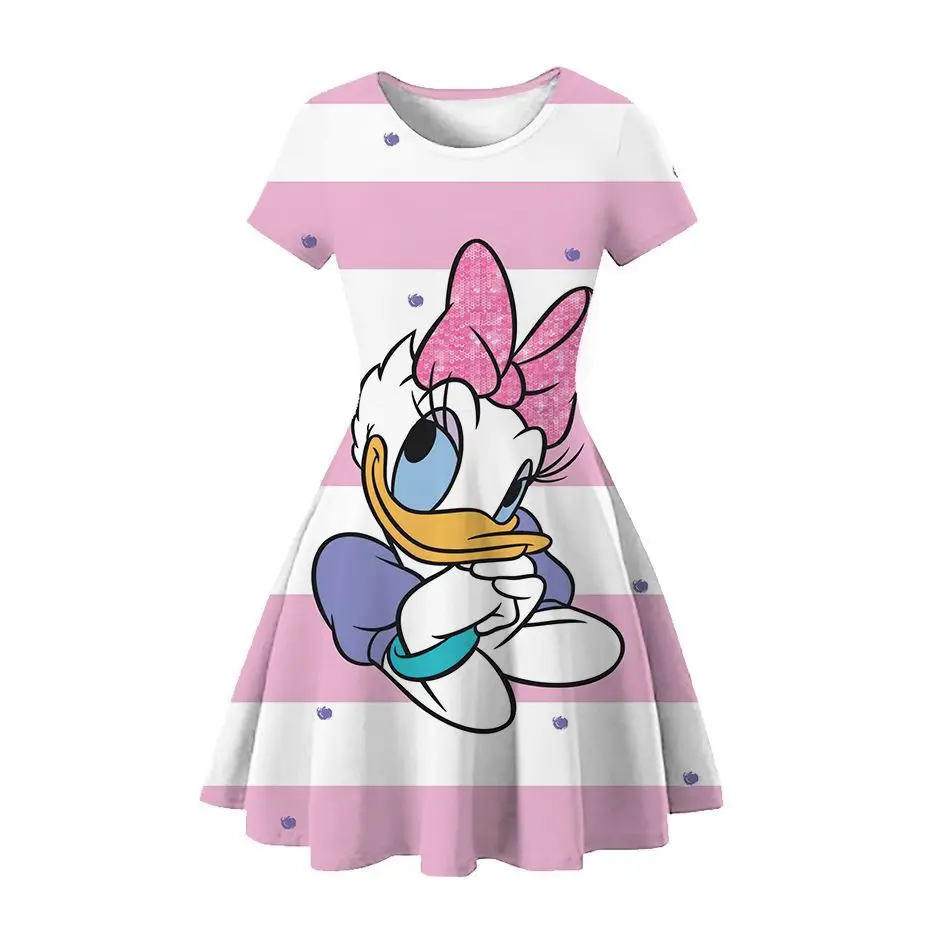 Summer Kids Clothes Cartoon Daisy Duck 3D Printing Vestidos Short Sleeve Princess Dress Pretty Little Girls Costume Party Outfit