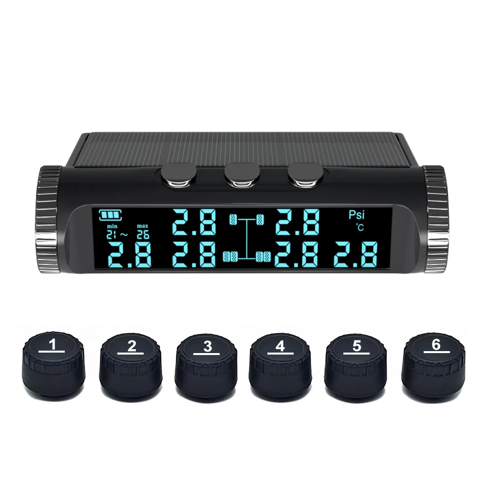 Tyre Temp Digital Display With 6 Sensors Car Security Alarm Systems  For Rv Van