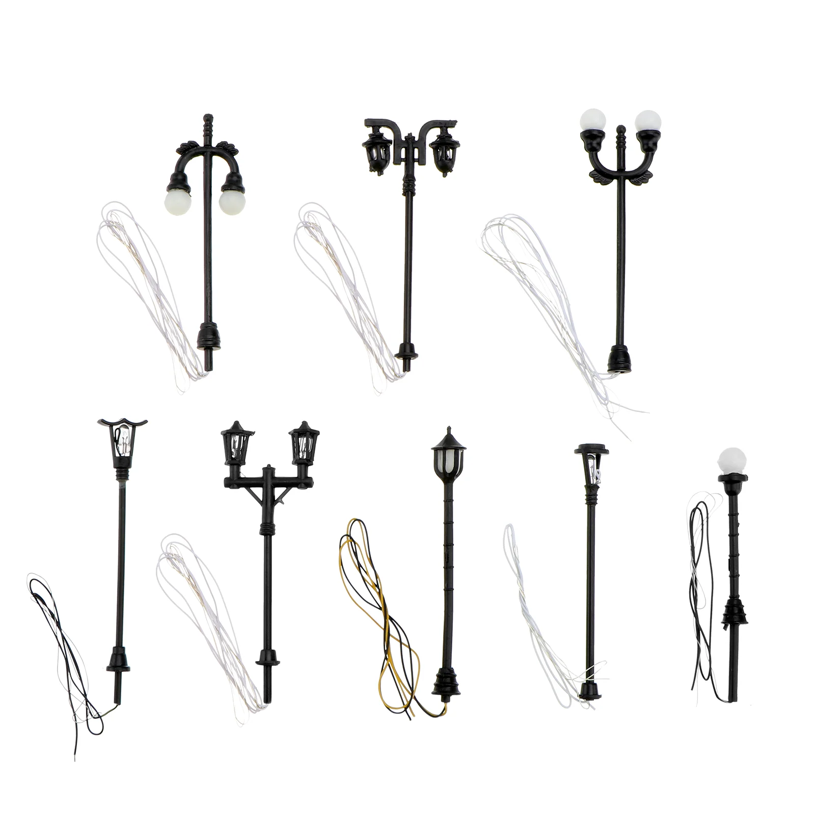 

8 Pcs Street Light Mini Landscape Streetlight Model Adornment LED Lantern Scene Lamp Decor Toys