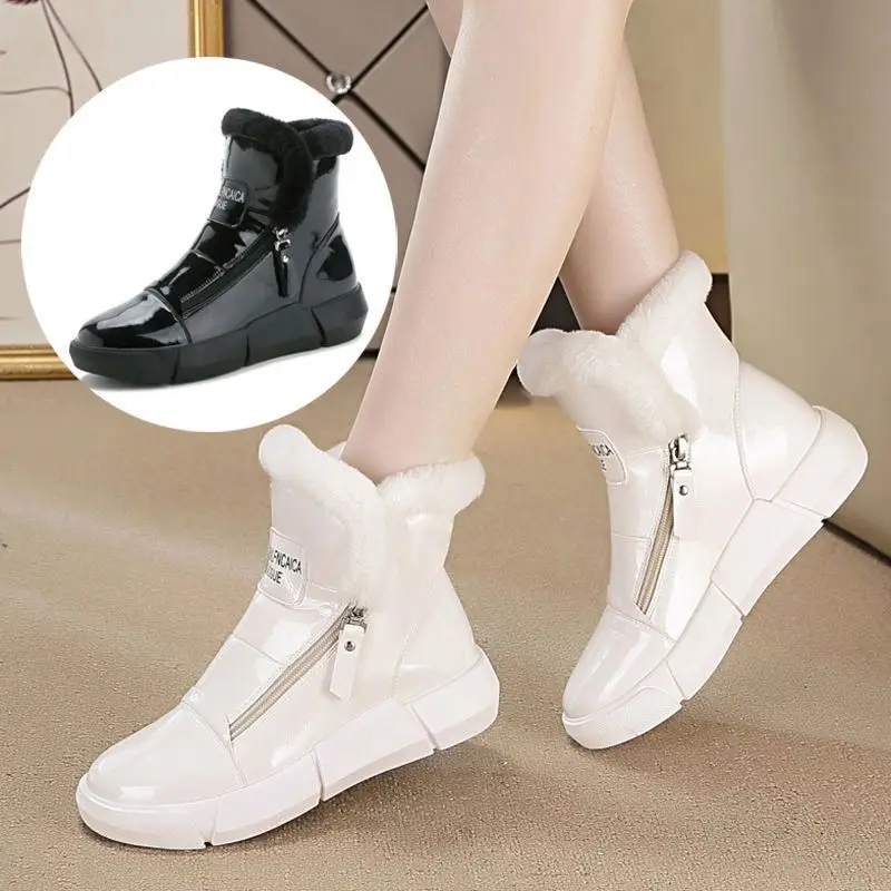 

Ladies Thick-soled Winter Boots Zipper Wedge Casual Shoes Plus Velvet Flat Cotton Shoes 2022 Short Boots Snow Boots