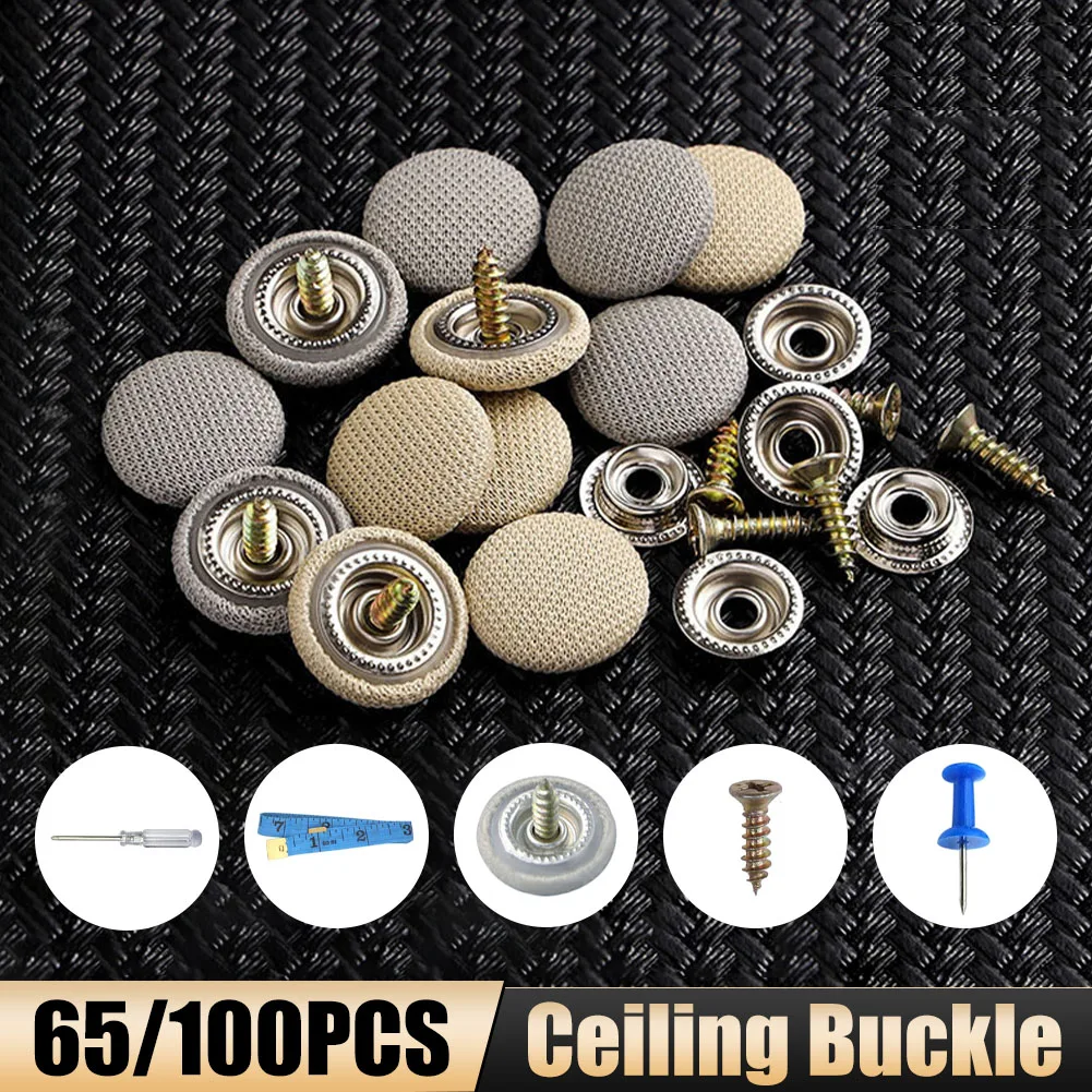 

Universal 65/100pcs Car Interior Roof Buckles Automotive Ceiling Cloth Fixing Buckle With Screwdriver Retainer Cap Repair Kit