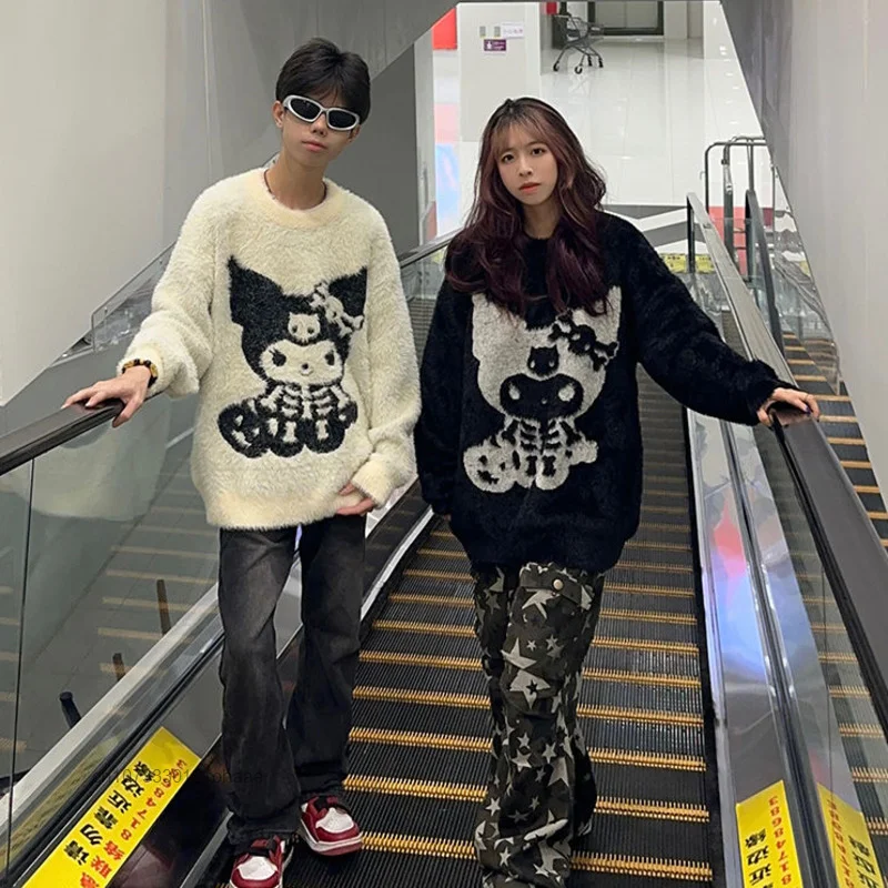 Вязаный свитер Sanrio Kuromi в стиле Хэллоуина новинка для пар Осень-зима Свободная