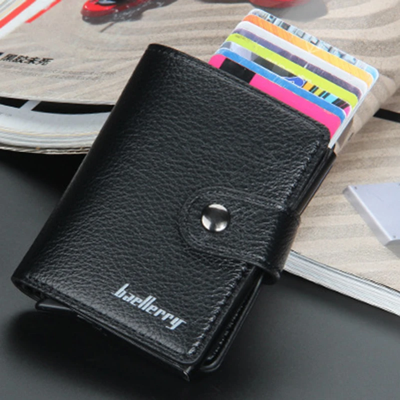 

RFID Blocking Protection Men ID Credit Bank Card Holder Case Wallet Leather Metal Aluminum Business CreditCard Cardholder