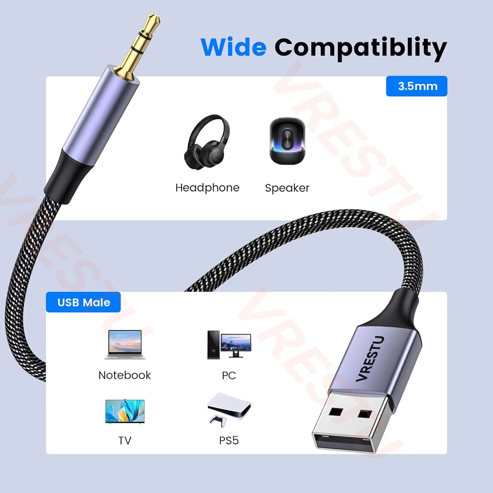 USB к 3 5 мм адаптерному кабелю 2 м наушники динамик Настольный ПК стерео