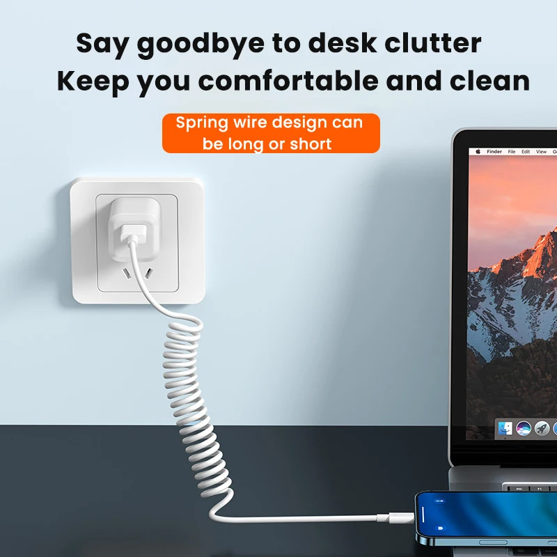 1 м пружинный USB-кабель для iPhone 13 12 Pro Max выдвижной 6A Тип C Micro USB зарядный кабель Xiaomi