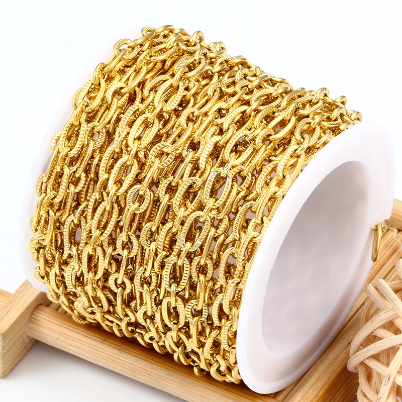 1Meters Stainless Steel Pressing Mark Chains Plated 18K Gold Jewelry Making Supplies DIY Men Women Necklace Bracelet Findings