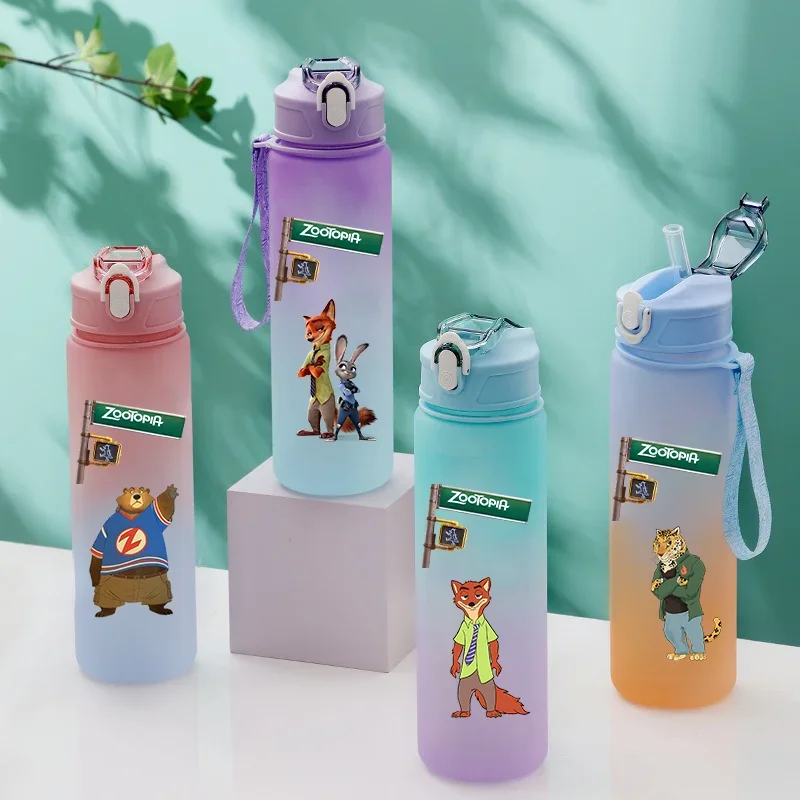 750ML Zootopia Cartoon Large Capacity Plastic Water Bottle Outdoor Sports Leak Proof Portable Gradient Cup