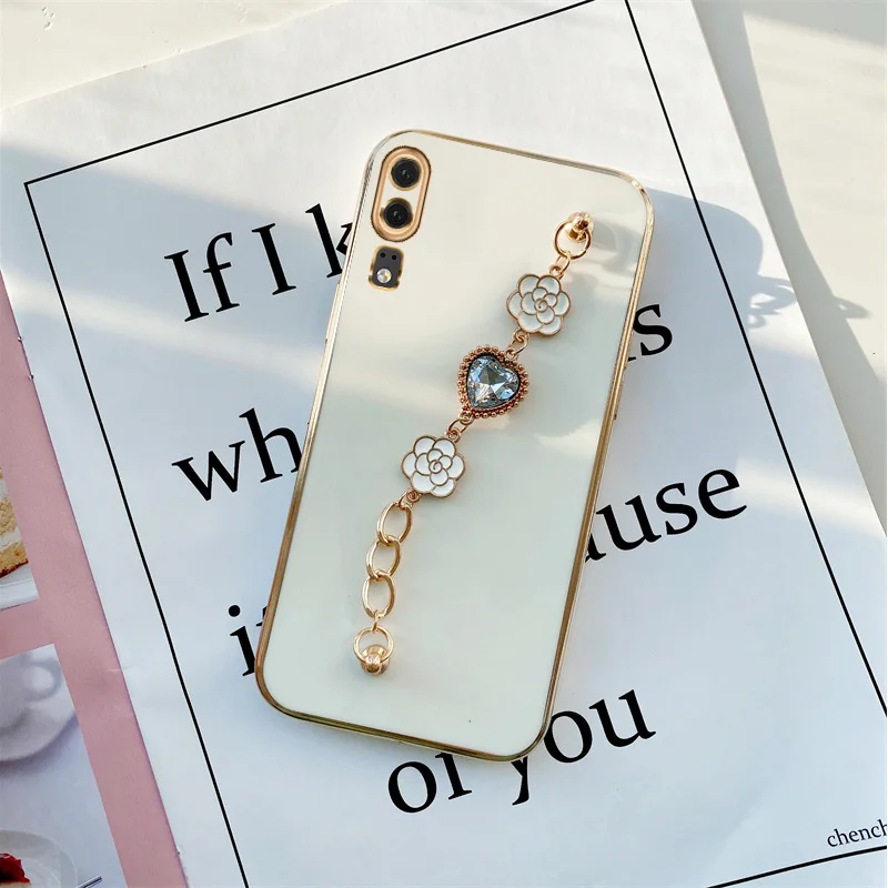 

Love White Bracelet Electroplated Case for Huawei P20 P30 Lite New Edition P20 Pro P40 Nova 3E 4E Wrist Chain Phone Case Cover