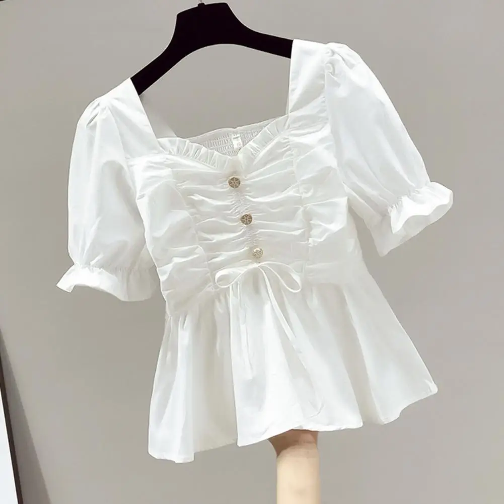 

Chiffon Blouse Fine Sewing Crafts Summer Shirt Simple Square Collar Women Chiffon Top