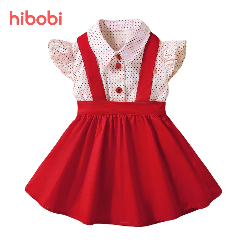 

hibobi Toddler Girl Polka Dots Little Flying Sleeves Top & Skirt
