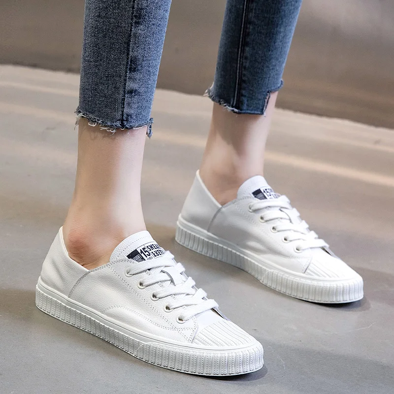 Кроссовки женские из воловьей кожи натуральная кожа Вулканизированная плоская