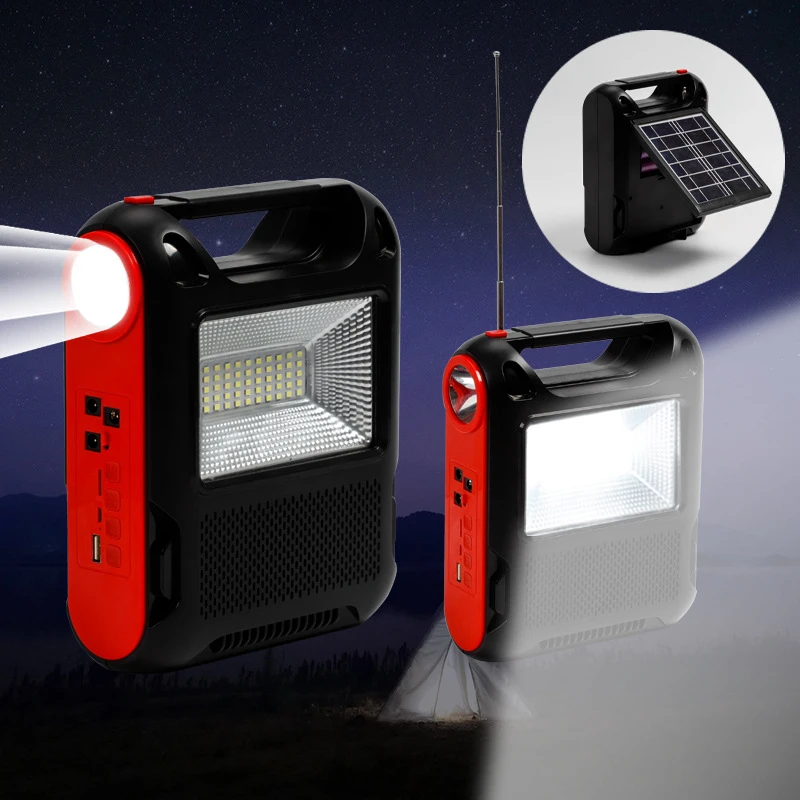 USB Charger Home System Solar Power Panel Generator Kit with FM Radio LED Bulbs Emergency Lighting Bluetooth-compatible Speaker