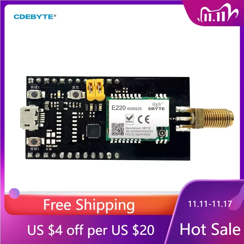 

LLCC68 22 дБм LoRa, комплект для разработки, тестовая плата, предварительно сваренная деталь/900M22S, совместимая с E07/E30/E220/E32/E22 IoT