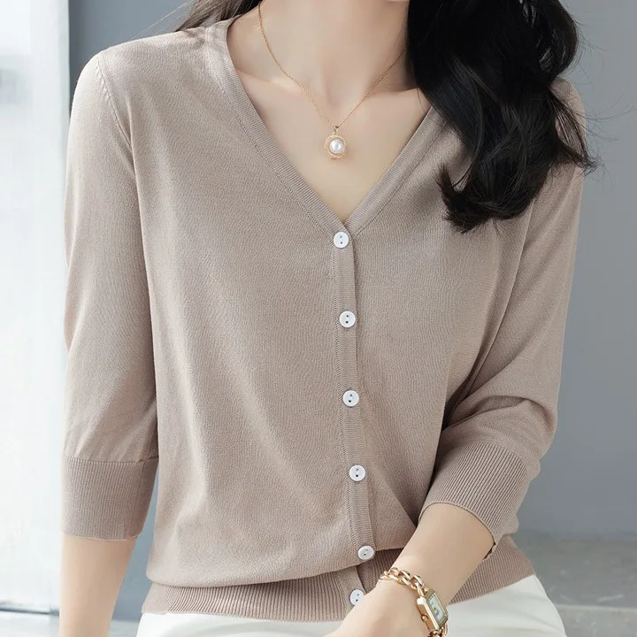 Женский трикотажный кардиган однотонный тонкий свободный и Приталенный из