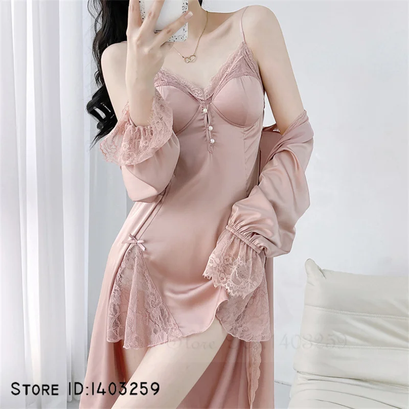 Летний женский халат одежда для сна комплект из двух предметов Сексуальная