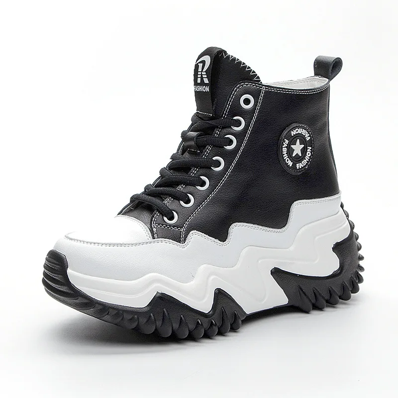 Shoes Woman Women's Sports Shoes 8CM Increase Leather White 