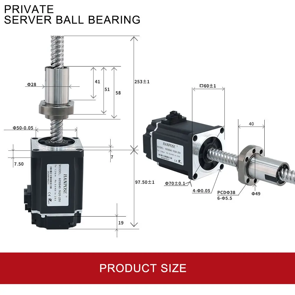 Шариковый винт серводвигателя переменного тока HANPOSE 60sb40-1620-250 400 Вт 2 8 а 1 27 нм