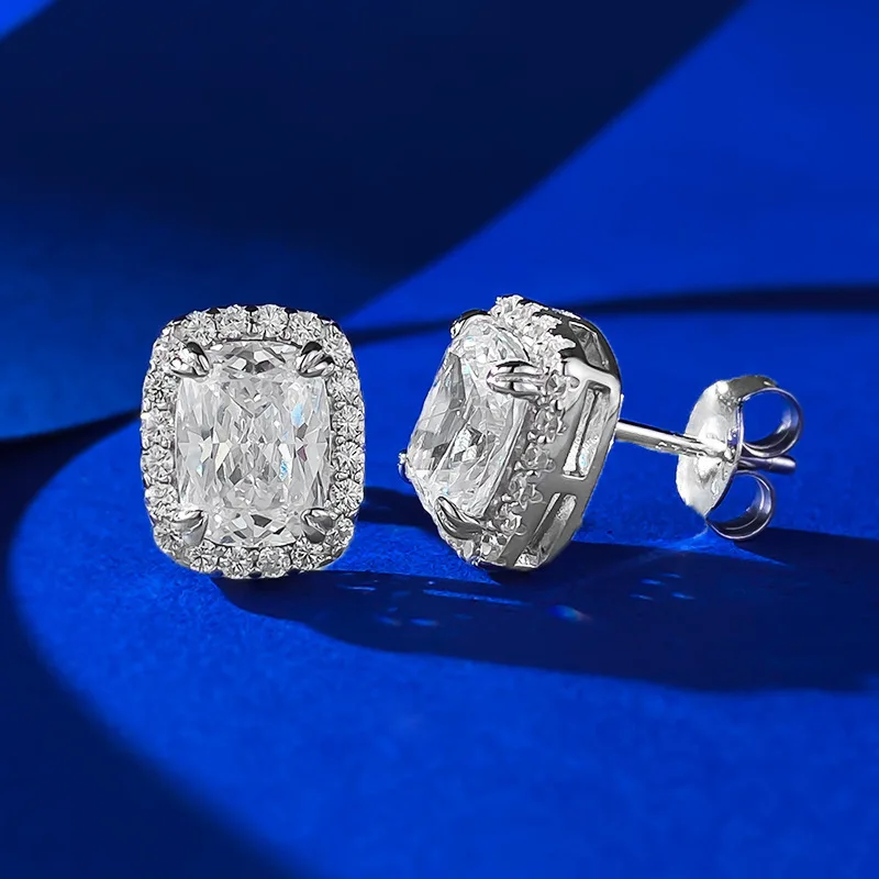 Женские серьги-гвоздики из серебра 100% пробы с бриллиантами