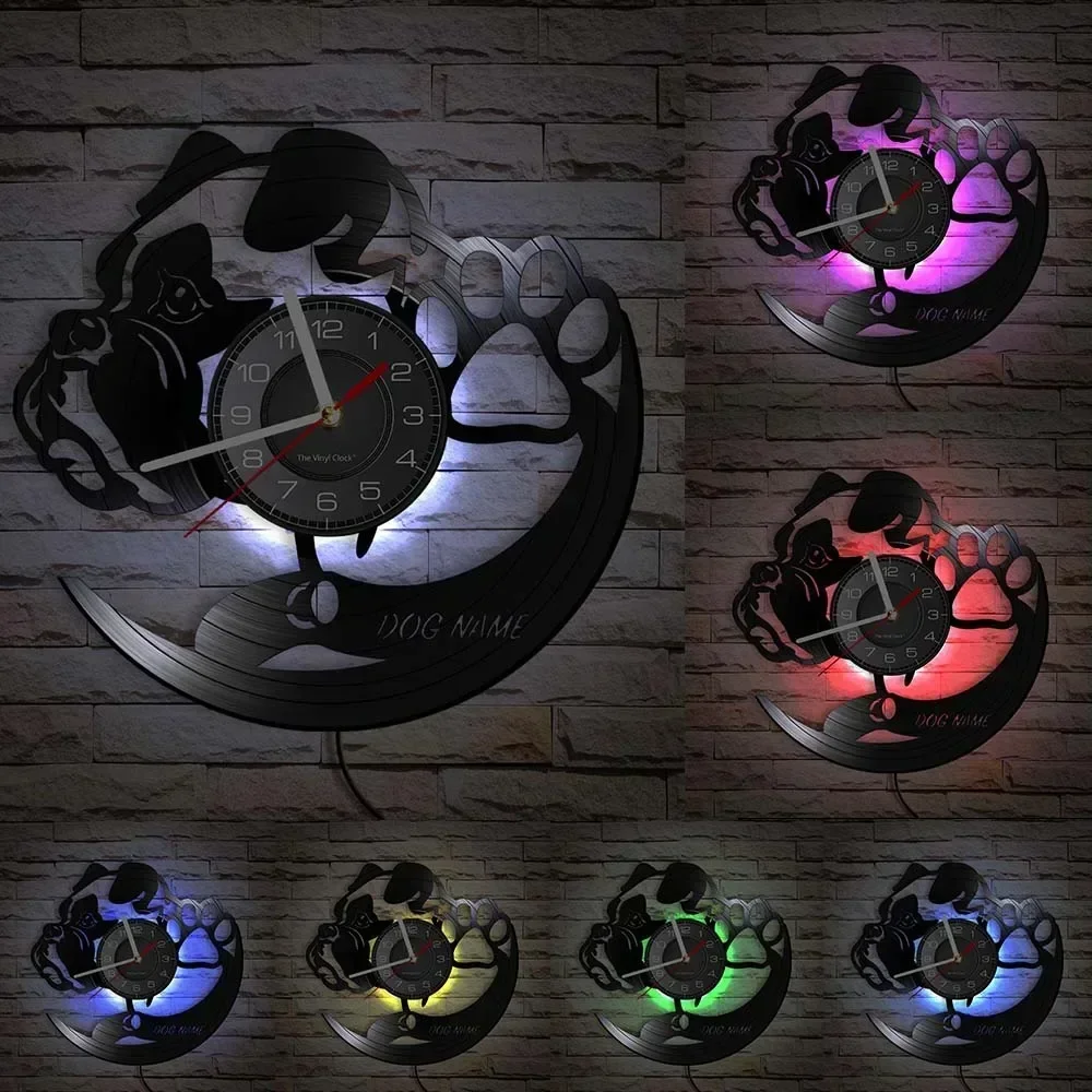 Персонализированные настенные часы с изображением мопса для зоомагазина щенка