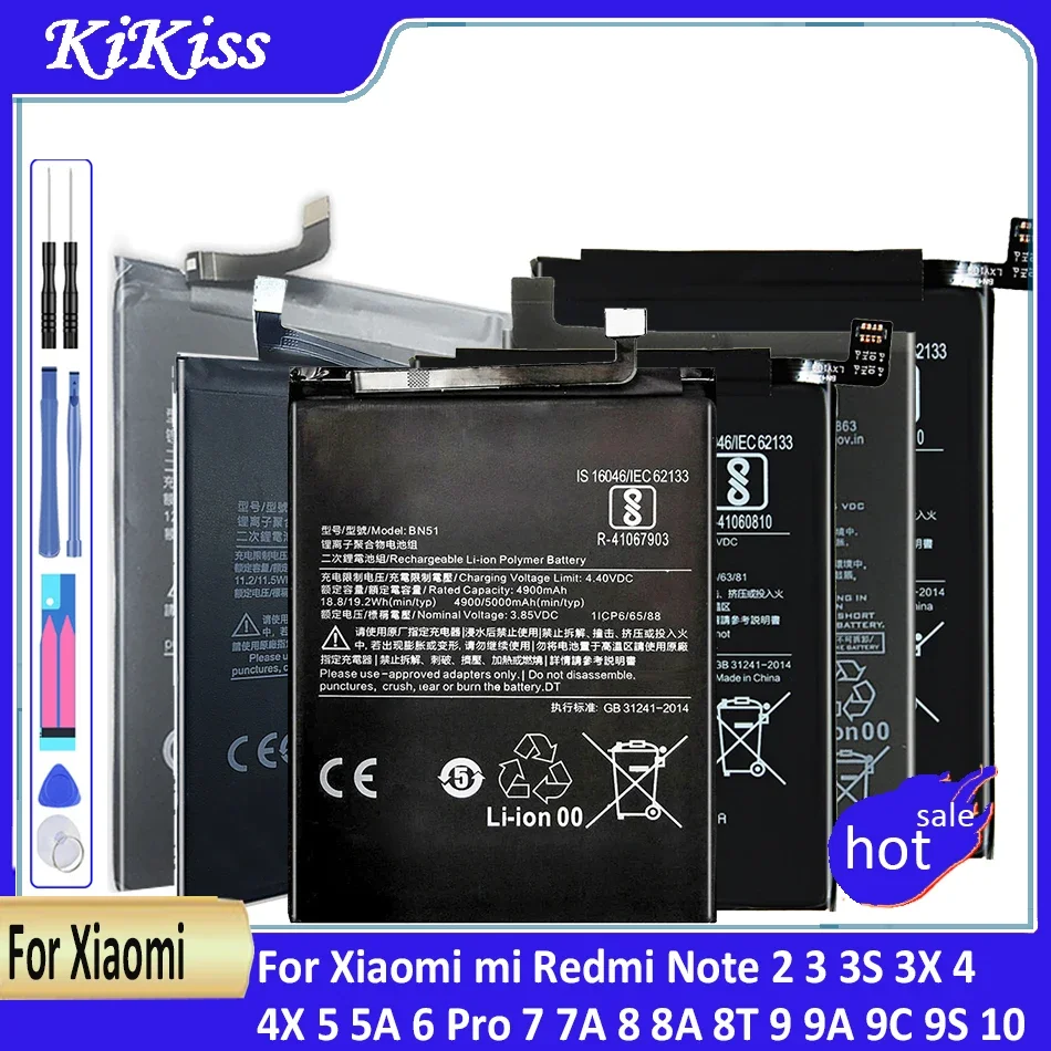 BN31 BN34 BN40 BN41 BN43 BN44 BM46 BM47 Аккумулятор для Xiaomi Redmi Note 2 3 3S 3X 4 4X 5 5A 6 Pro 7 7A 8 8A 8T 9 9A 9C 9S 10