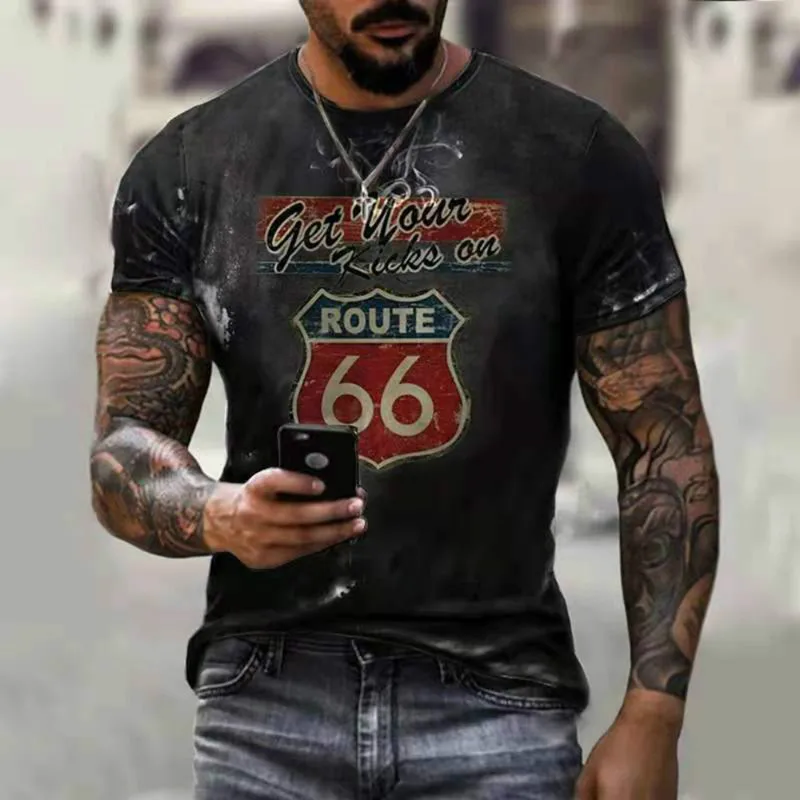 

Summer 2022 new big size T-shirts for men Route 66 fashion shirts Kpop Korean funny clothes