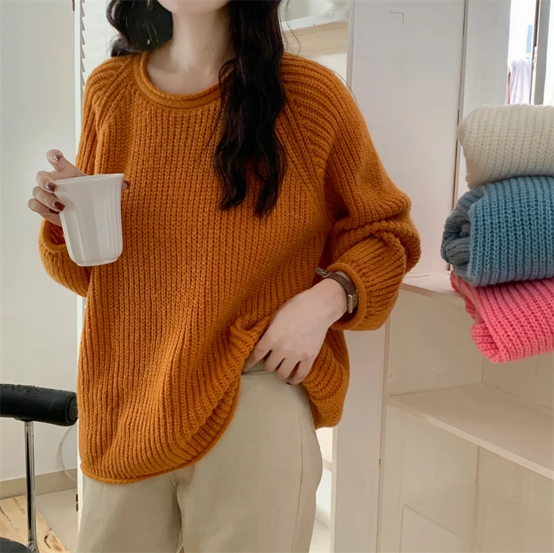 FINEWORDS винтажный повседневный зимний вязаный свитер женский уличный пуловер с