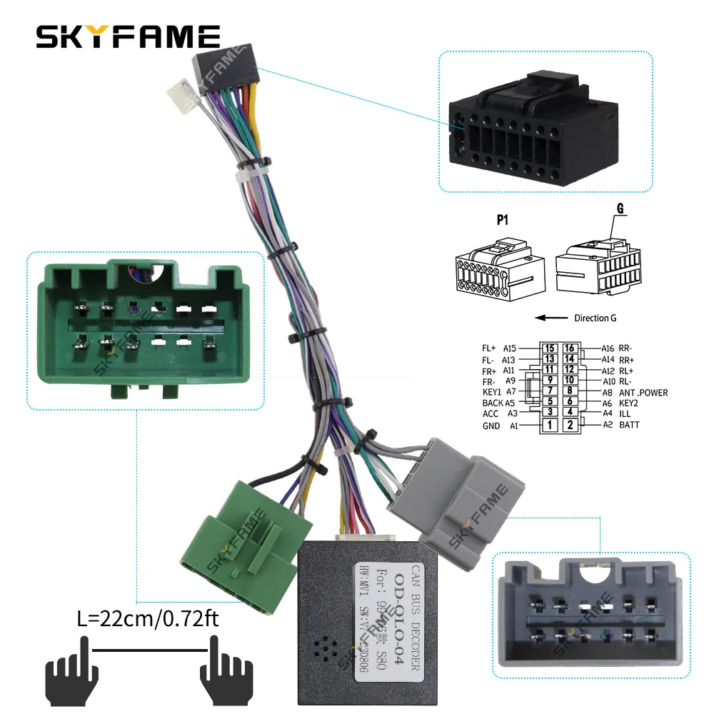 

SKYFAME 16-контактный автомобильный жгут проводов адаптер Canbus Box декодер Android радио кабель питания для Volvo S80 XC70 V70 S60
