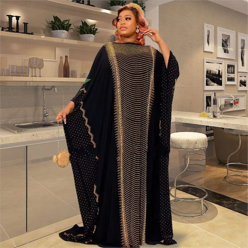 Abaya Muslim Loose Hot Diamond Chiffon Long Dress Ankara Robes Dashiki Party African Dresses For Women Two Piece Muslim Set Fall