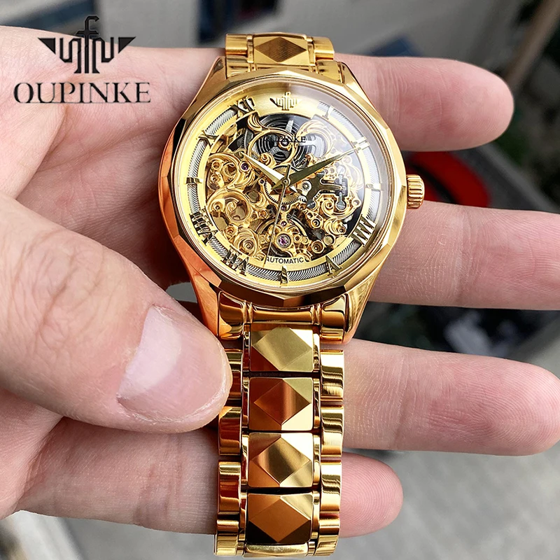 

Роскошные мужские механические наручные часы OUPINKE, автоматические мужские часы-скелетоны из вольфрамовой стали с сапфировым стеклом, деловые часы, мужские часы