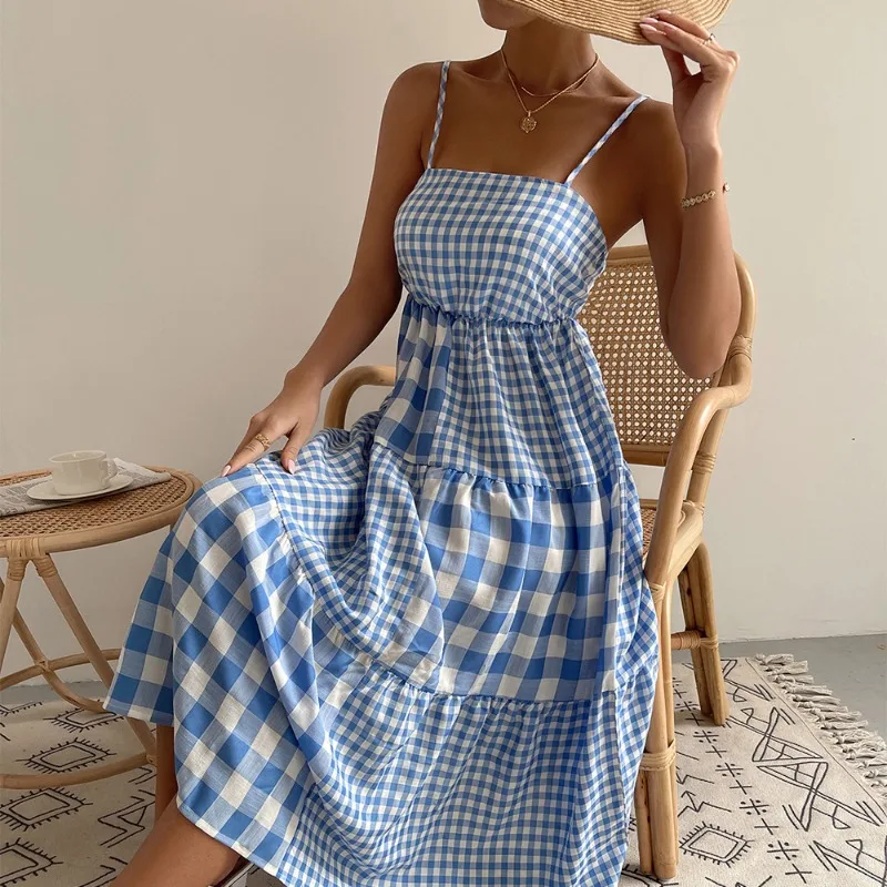 

Y2k Fashion Cute Sweet Lace Purple Plaid Strap Dress Women Summer Sexy Party Birthday Mini Bodycon Spaghetti Strap Dresses Woman