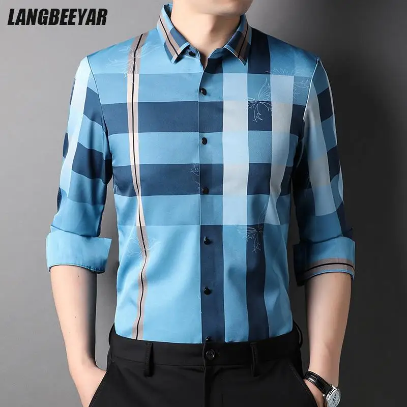 

Первоклассная Роскошная Новая приталенная дизайнерская трендовая полосатая рубашка для мужчин, брендовая Модная рубашка с длинным рукаво...