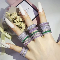2022 new arrival luxury green pink silver color eternity band wedding engagement ring set for women jewelry special designer z14