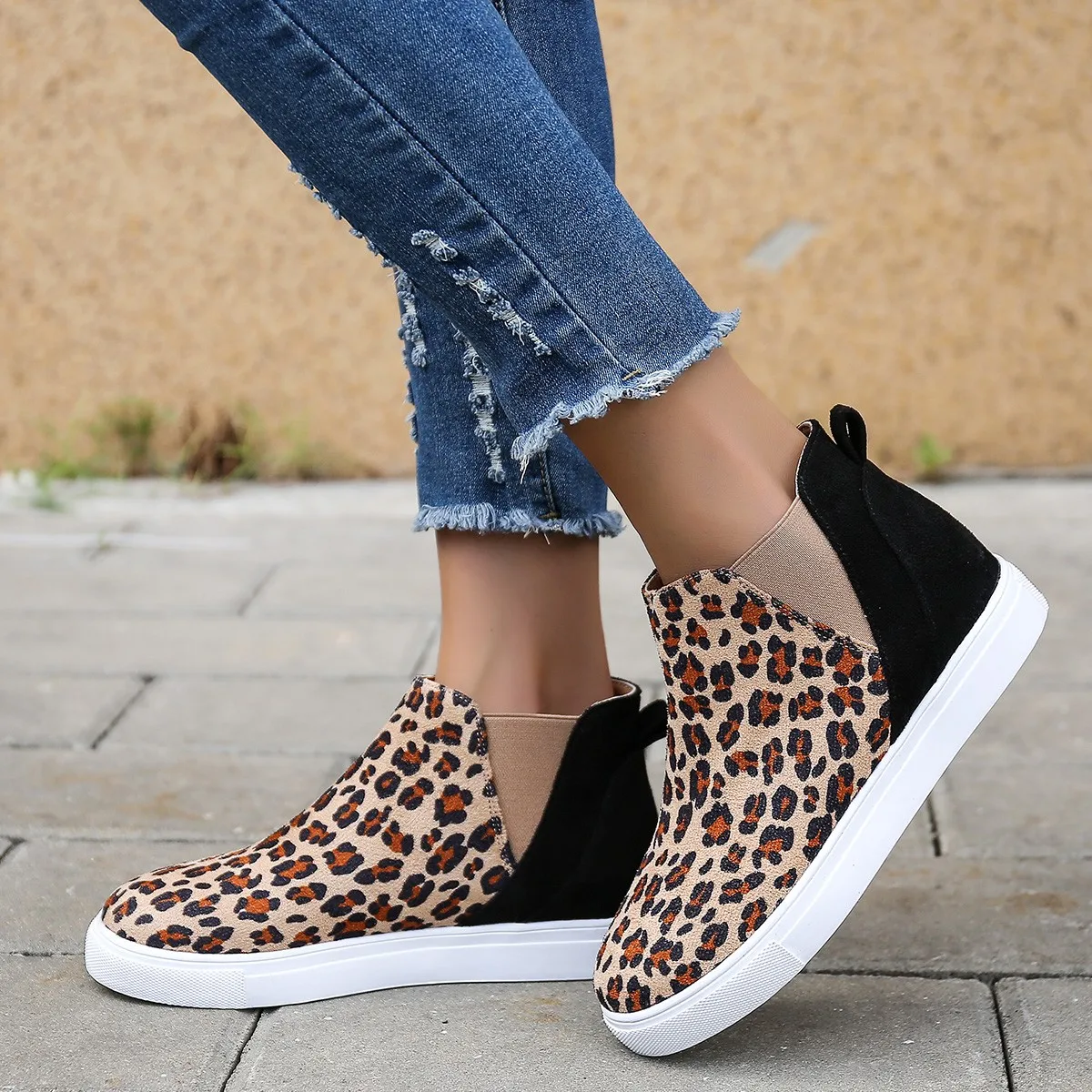 

Туфли женские леопардовые, плоская подошва, эластичная резинка, без застежки, повседневные лоферы, модная обувь, 2022