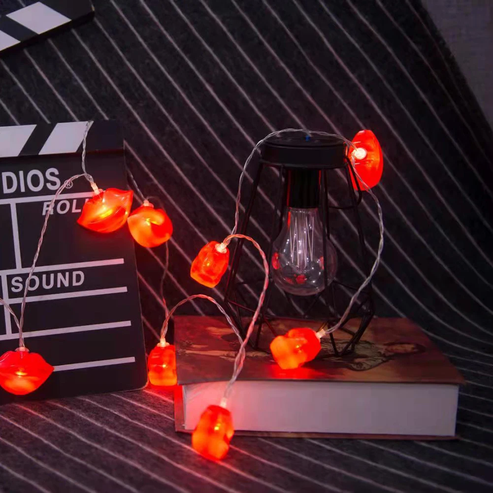 

Hanging Valentine Red Lip String Light Battery Operation Fairy Lighting Lamps Wedding Christmas Party Home Decor Supplies