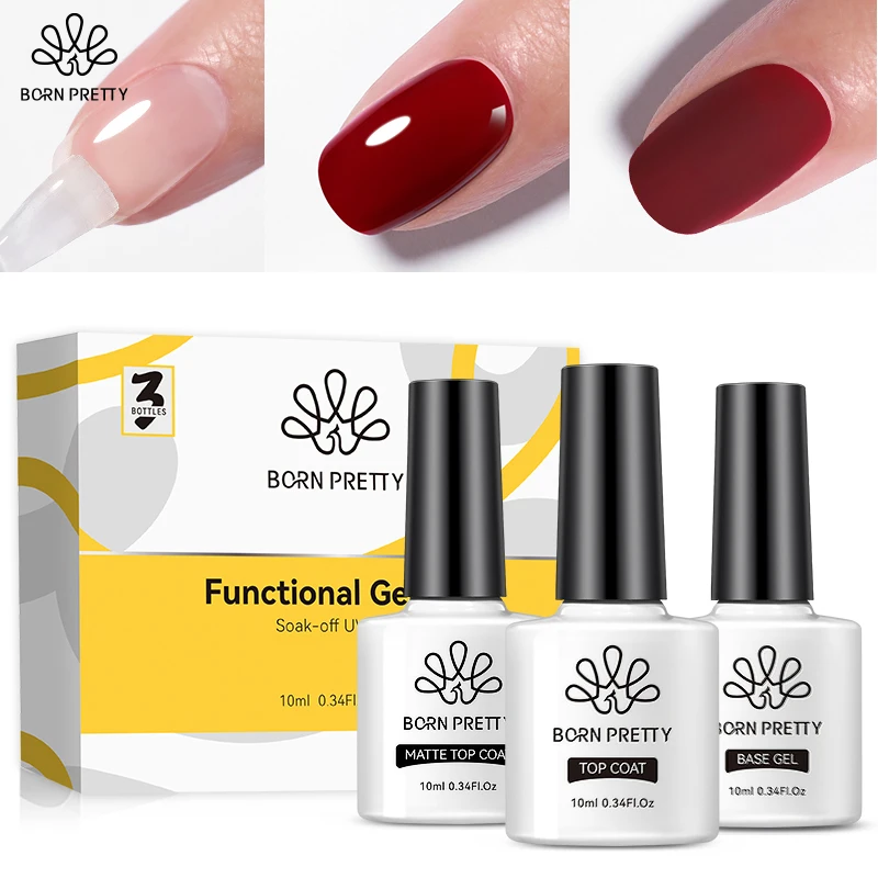 

BORN PRETTY Base Gel Top Coat Matte Nails Functional Gel Kit 10ml Gel Polish Set Transparent Soak Off UV LED Reinforcement Gel