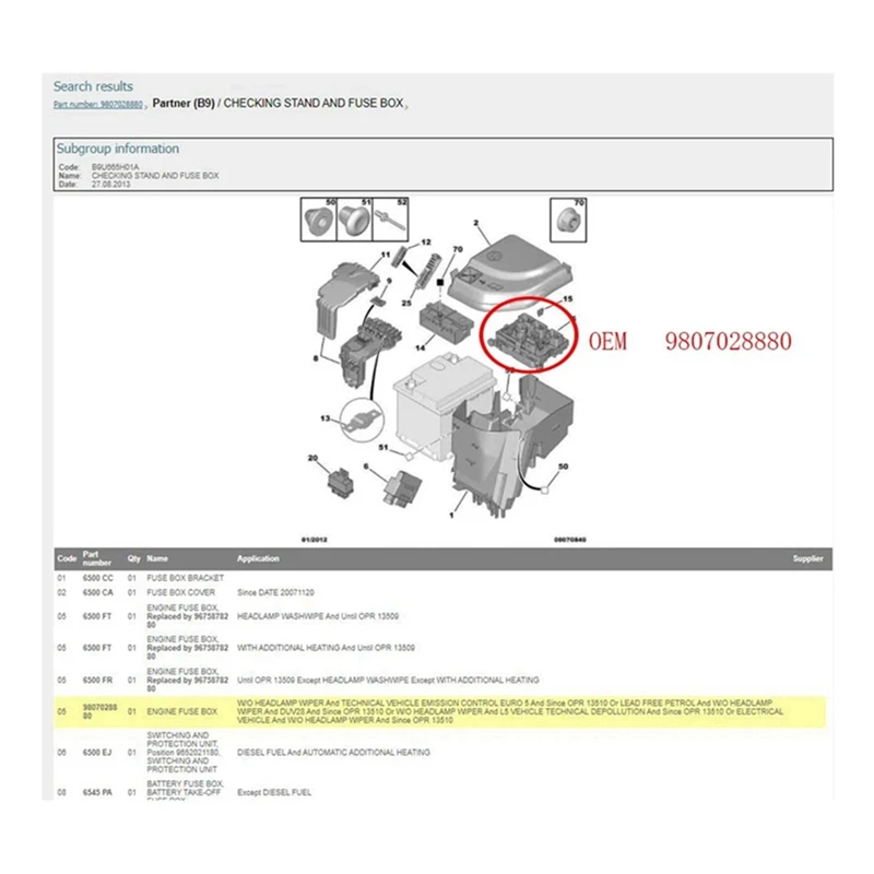Новый блок предохранителей двигателя R04 6500HH 6500FT 6500KQ 9807028880 для Peugeot 308 607 807 Citroen C4