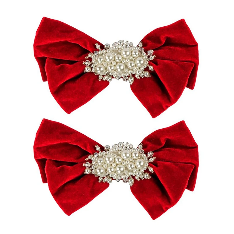 

2Pcs Simple Bowknot Pearl Clip Headdress Sweet Girl Heart Hairpin Small Fresh Hair Accessories