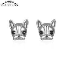 kameraon new 100 925 sterling silver loyal partners french bulldog dog animal small stud earrings for women oorbellen jewelry