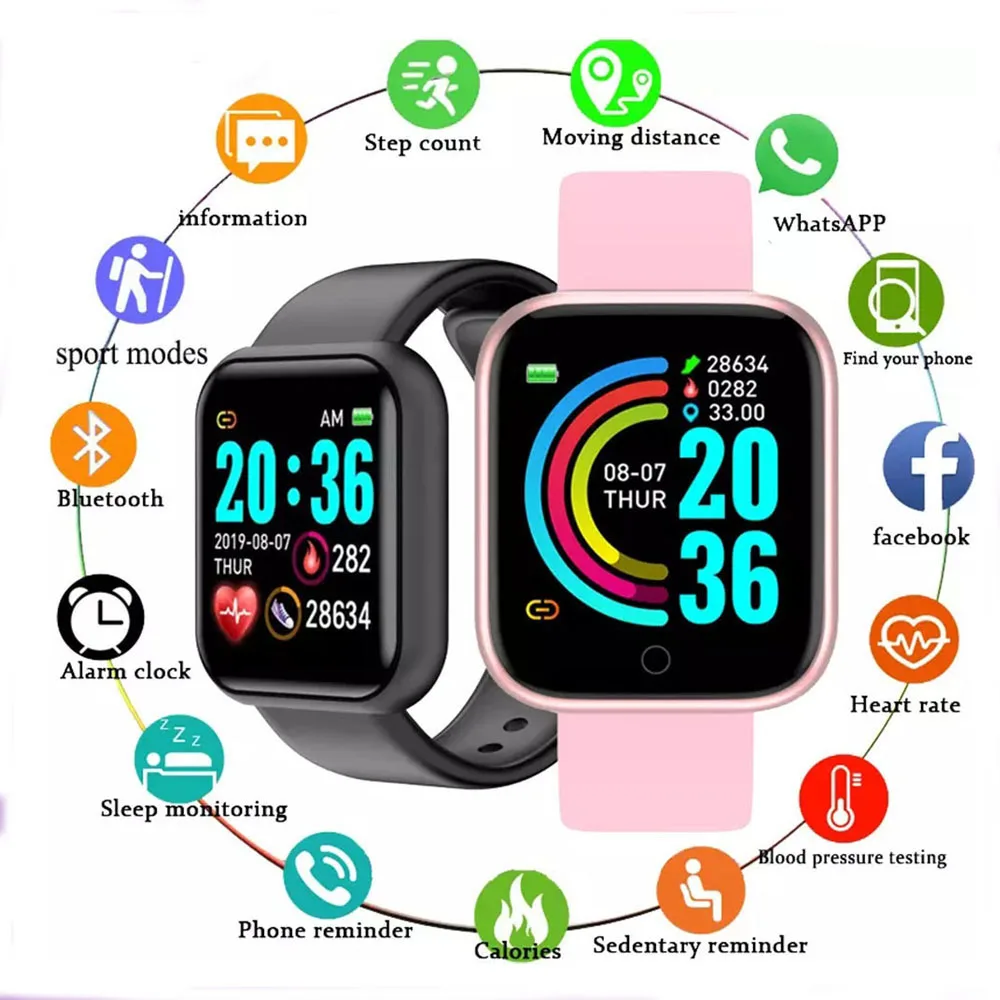 

new Y68 Smart Watch Men Wristwatches Smartwatch Electronic Clock Fitness Monitor Men Gift D20 for Huawei Xiaomi PK M3 M4 M5 M6