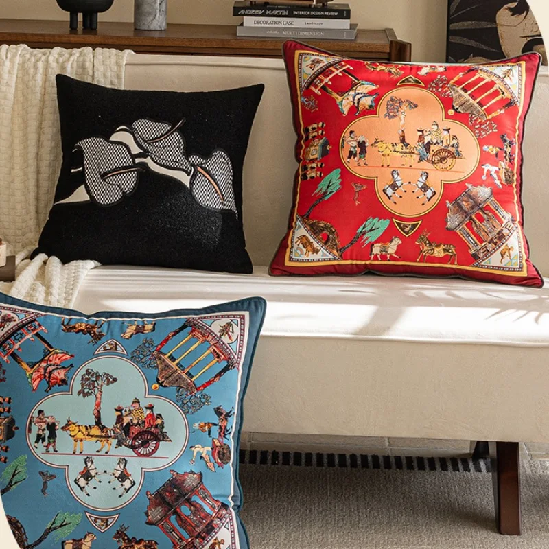 Роскошная Бархатная подушка синяя красная Подушка Ранняя 55x55 королевская