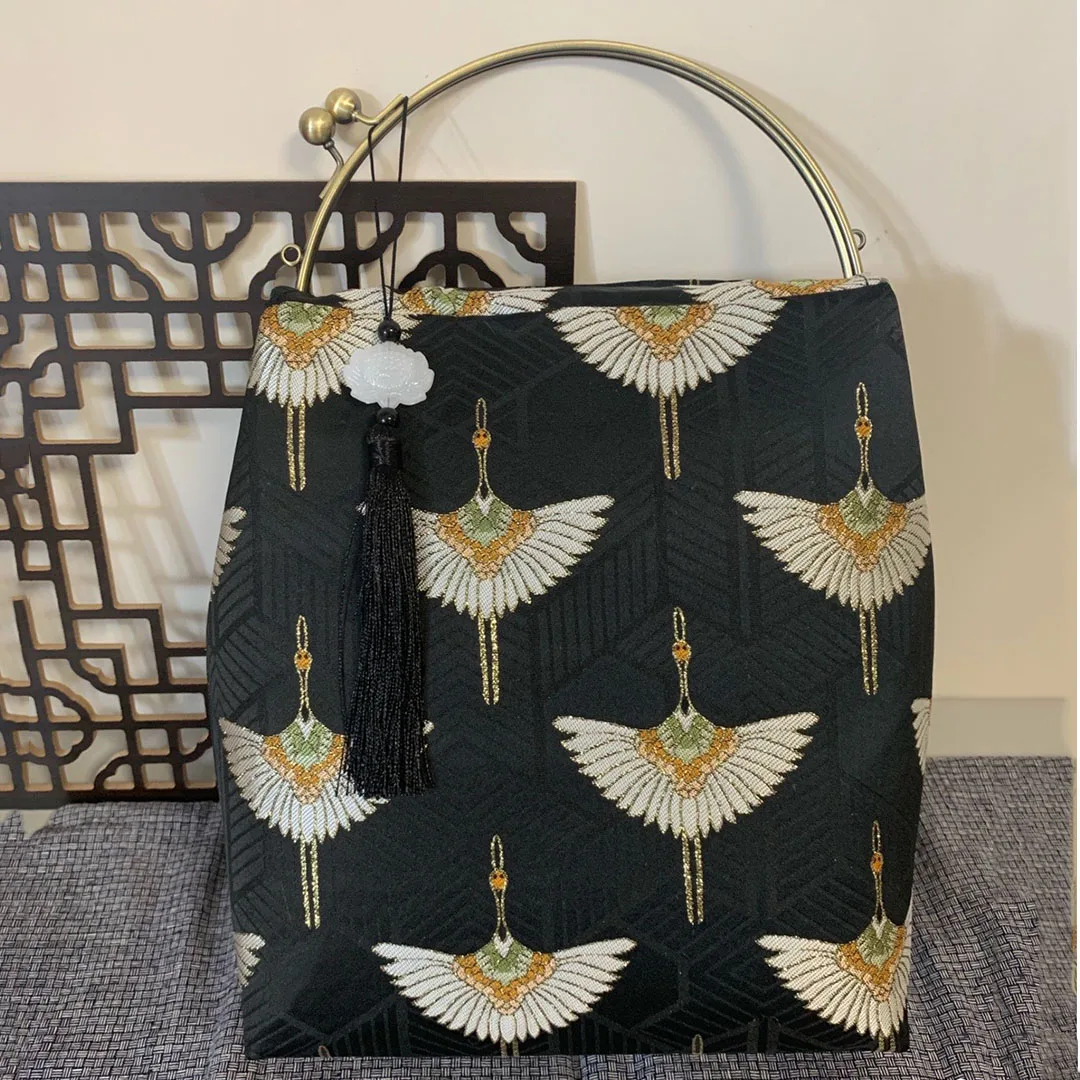 ОЧЕНЬ В ВИНТАЖНОЙ жаккардовой ткани Черный золотой журавль металлический каркас