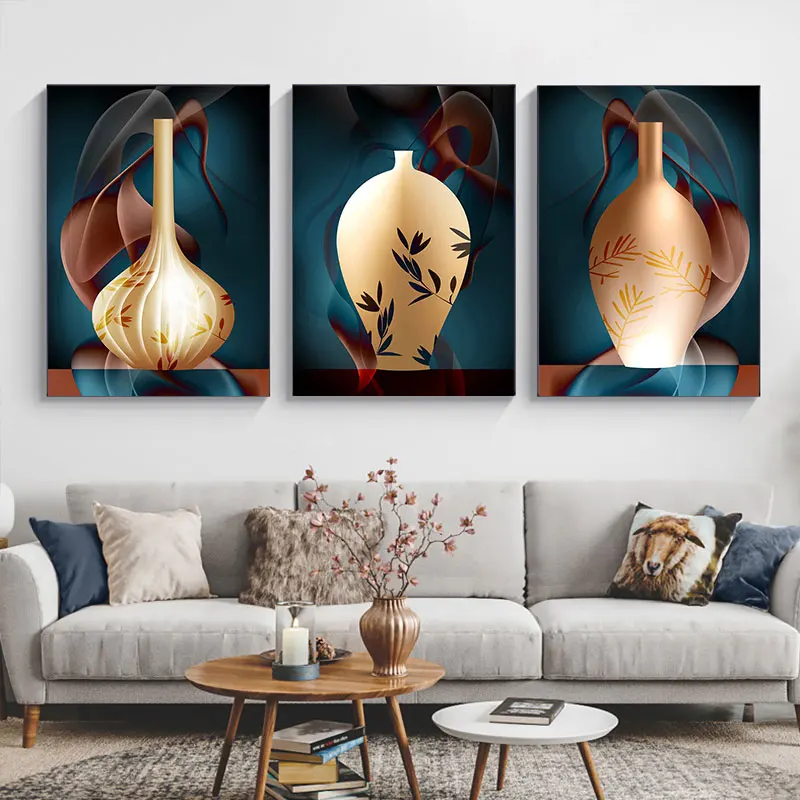 

Modern Abstract Golden Vase Wall Art Canvas Painting Posters and Prints Living Room Home Decor Cuadros