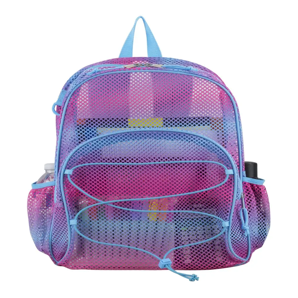 Unisex Mesh Bungee Backpack with Padded Shoulder Straps, Pink Blue