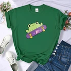 Футболка женская с принтом лягушки и металлическим принтом, милая дышащая повседневная простая Свободная рубашка, модный Повседневный Топ