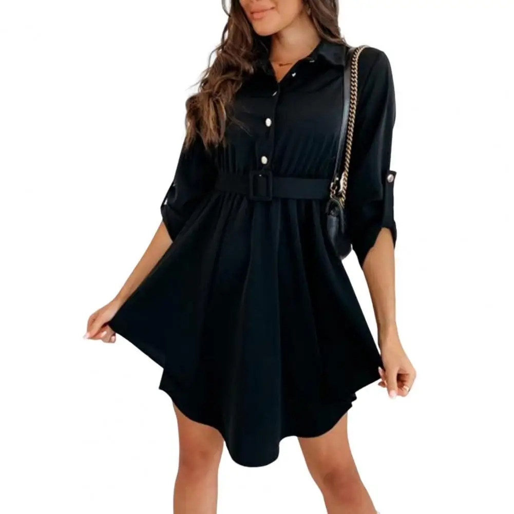 

Soft Fabric Stylish Pure Color Single Breasted Mini Party Dress Lightweight Women Dress Slim Fit for Daily Wear
