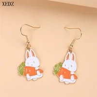 2pcsset rabbit carrot earrings pendant ornament metal vegetable fruit pendant earrings ladies kids fashion jewelry accessories