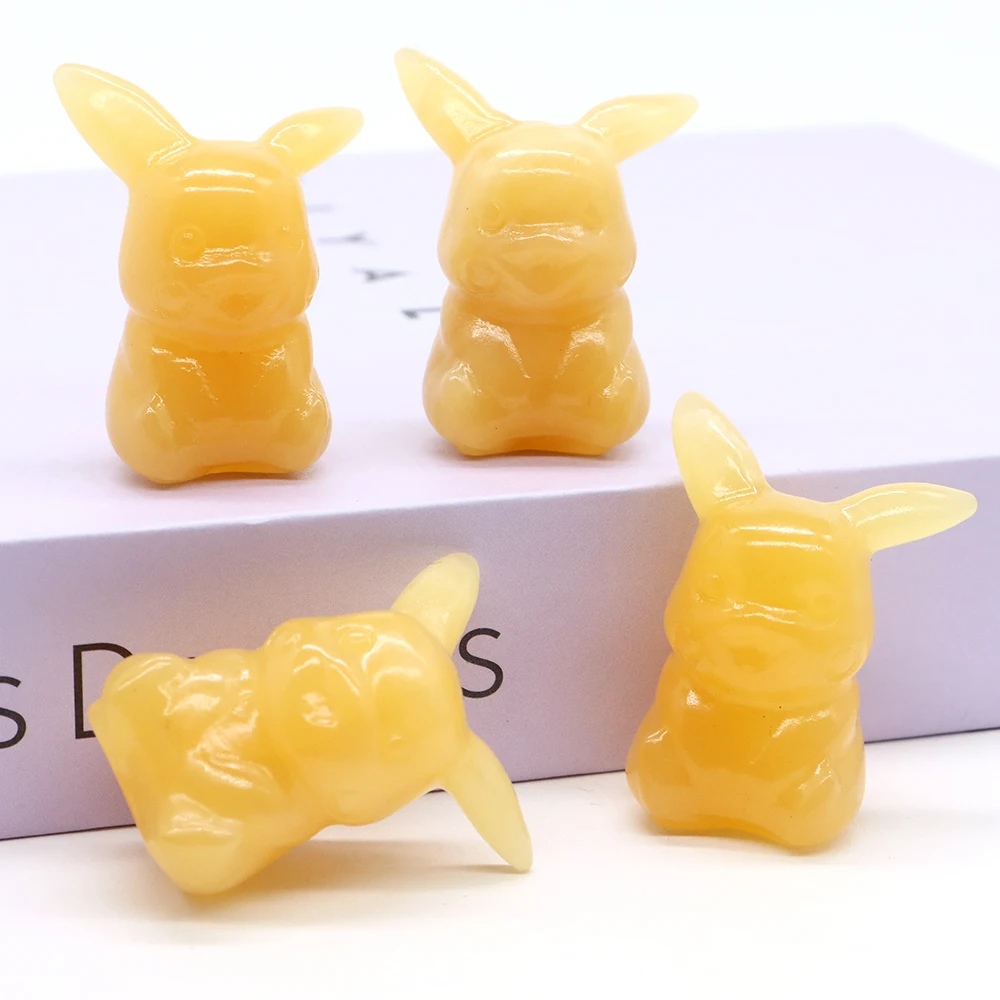 

40mm Natural Gem Yellow Jade Crystals Fantastic Baby Cartoon Bikachu Statue Healing Reiki Children Home Decoration Ornament Gift