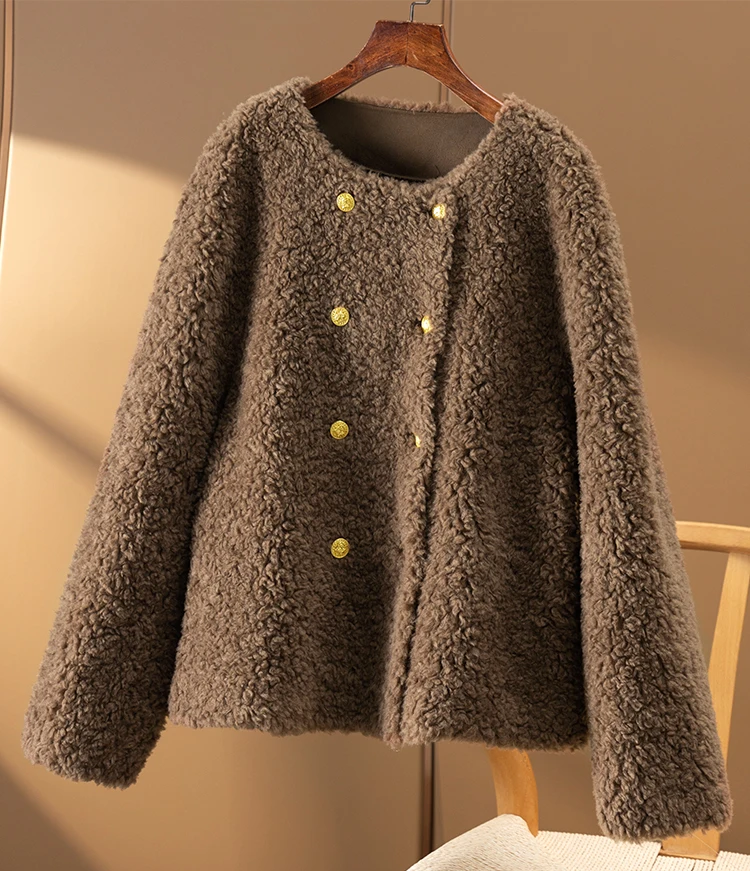 2022 New Wool  Double Breasted  Fur Coat Women  High Street  Winter  Womens Jackets  Wide-waisted  O-Neck  Jackets  Casaco