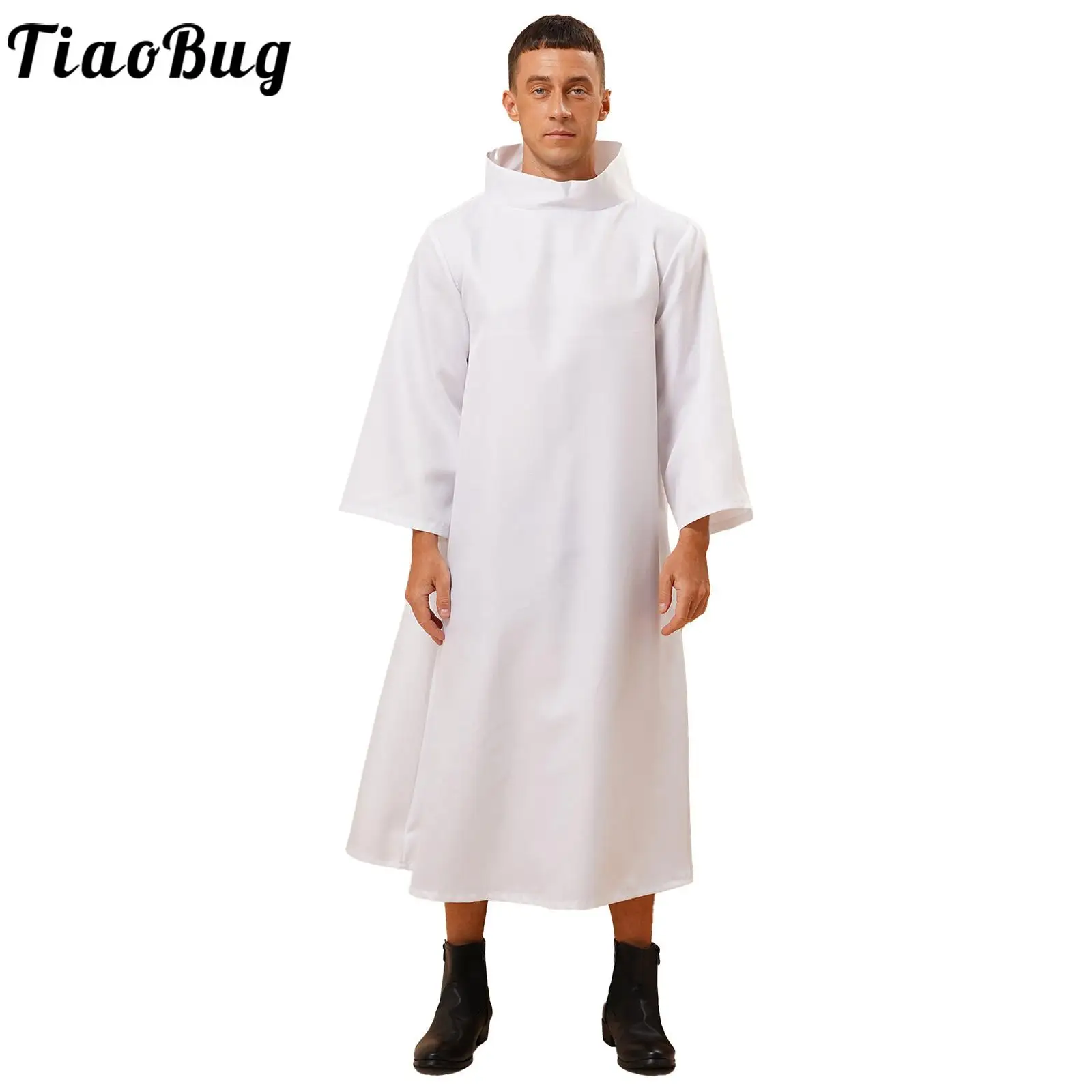 

White Men's Clergy Arabian Priest Robe Role Play Halloween Theme Party Cosplay Costume Long Gown Priest Robe Uniform for Adult